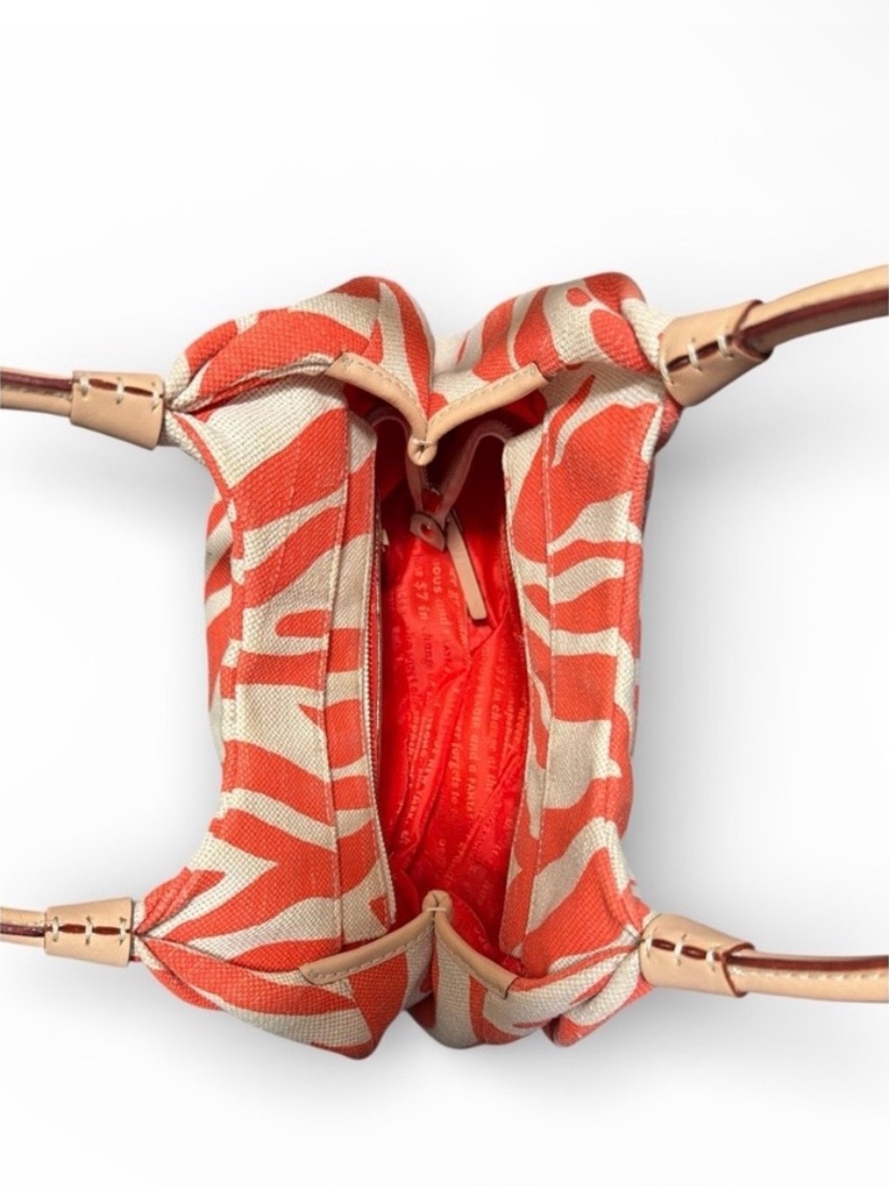 Kate Spade Orange and Cream Zebra-Print Hobo Bag with Beige Handles - Picture 3 of 8